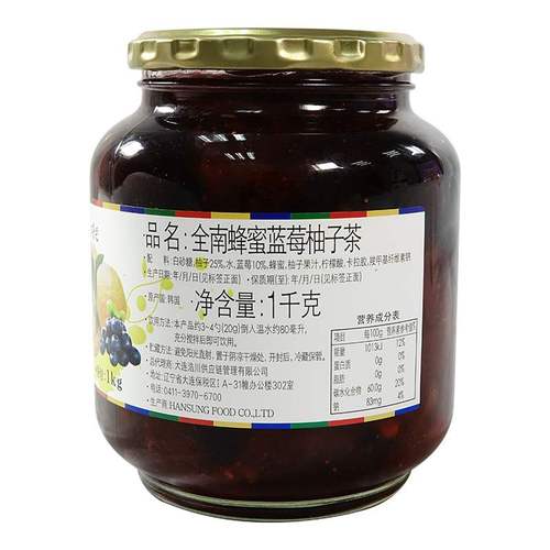 韩国原装进口全南蜂蜜蓝莓柚子茶1kg泡水喝的饮品水果茶蜜炼冲饮